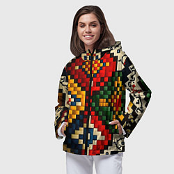 Ветровка с капюшоном женская Русский узор крестиком, цвет: 3D-черный — фото 2