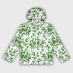 Ветровка с капюшоном женская Веточки и ягодки - паттерн, цвет: 3D-белый