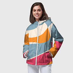 Ветровка с капюшоном женская Разноцветная абстракция в стиле модерн, цвет: 3D-белый — фото 2