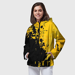 Ветровка с капюшоном женская Пятна черной краски на желтом фоне, цвет: 3D-черный — фото 2