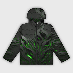 Ветровка с капюшоном женская Объемные черные и зеленые линии, цвет: 3D-черный