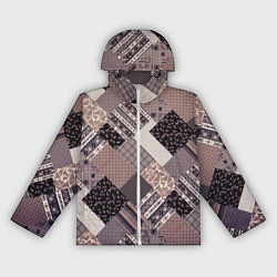 Ветровка с капюшоном женская Коричневый узор в стиле фолк-пэчворк, цвет: 3D-белый