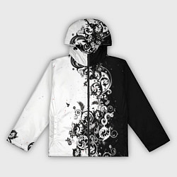 Ветровка с капюшоном женская Черно-белая птица среди узорчатых цветов, цвет: 3D-черный