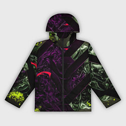 Ветровка с капюшоном женская Фиолетовая текстура с зелеными вставками, цвет: 3D-черный