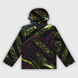 Ветровка с капюшоном женская Темные фиолетовые и зеленые вставки, цвет: 3D-черный