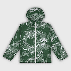 Ветровка с капюшоном женская Татуировка дракона на зеленом фоне, цвет: 3D-белый