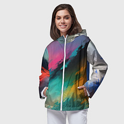 Ветровка с капюшоном женская Абстрактный туман, цвет: 3D-белый — фото 2