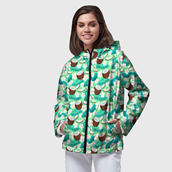 Ветровка с капюшоном женская Летний паттерн с кокосом, цвет: 3D-черный — фото 2