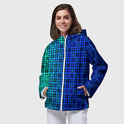 Ветровка с капюшоном женская Сине-зеленый геометрический узор, цвет: 3D-белый — фото 2