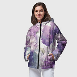 Ветровка с капюшоном женская Сирень и Пионы Акварель, цвет: 3D-черный — фото 2