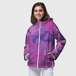 Ветровка с капюшоном женская Фиолетовый камуфляж, цвет: 3D-белый — фото 2