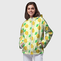 Ветровка с капюшоном женская Летние ананасы, цвет: 3D-белый — фото 2