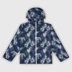 Ветровка с капюшоном женская Листья пальм в стиле индиго, цвет: 3D-белый