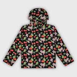Ветровка с капюшоном женская Паттерн цветы и вишня, цвет: 3D-черный