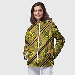 Ветровка с капюшоном женская Лютики-цветочки деревянная текстура, цвет: 3D-белый — фото 2