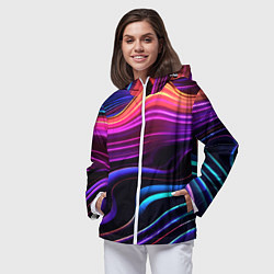 Ветровка с капюшоном женская Неоновые волны, цвет: 3D-белый — фото 2