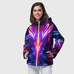 Ветровка с капюшоном женская Неоновые объекты абстракция, цвет: 3D-белый — фото 2