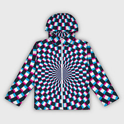 Ветровка с капюшоном женская Оптическая иллюзия глитч, цвет: 3D-белый