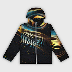 Ветровка с капюшоном женская Золотые волны на черном фоне, цвет: 3D-белый