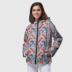 Ветровка с капюшоном женская Русские узоры текстура, цвет: 3D-черный — фото 2