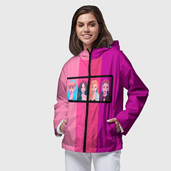 Ветровка с капюшоном женская Группа Black pink на фоне оттенков розового, цвет: 3D-черный — фото 2