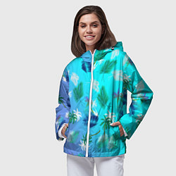 Ветровка с капюшоном женская Пальмы на голубом градиенте, цвет: 3D-белый — фото 2