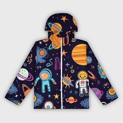 Ветровка с капюшоном женская Яркий космический паттерн, цвет: 3D-белый