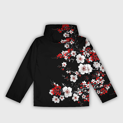 Женская ветровка Белая и красная сакура - цветение / 3D-Черный – фото 2
