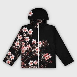 Ветровка с капюшоном женская Цветущая сакура - белые и красные, цвет: 3D-белый