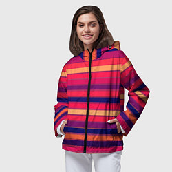Ветровка с капюшоном женская Полосатый ярко-красный, цвет: 3D-черный — фото 2