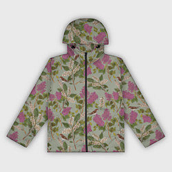 Ветровка с капюшоном женская Мухоловки и сирень, цвет: 3D-черный