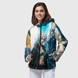 Ветровка с капюшоном женская Боевая девушка, цвет: 3D-черный — фото 2