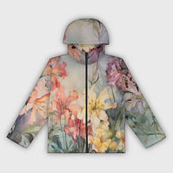 Ветровка с капюшоном женская Акварельные лилии, цвет: 3D-черный