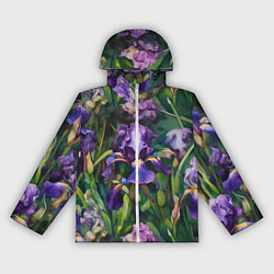 Ветровка с капюшоном женская Ирисы паттерн, цвет: 3D-белый