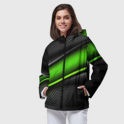 Ветровка с капюшоном женская Зеленая объемная полосы, цвет: 3D-черный — фото 2