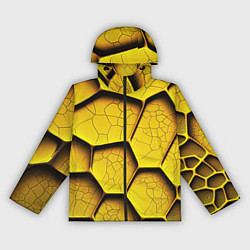 Ветровка с капюшоном женская Желтые шестиугольники с трещинами - объемная текст, цвет: 3D-черный