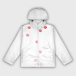 Ветровка с капюшоном женская Следы поцелуев губы, цвет: 3D-белый