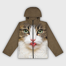 Ветровка с капюшоном женская Кошка показывает язык, цвет: 3D-черный