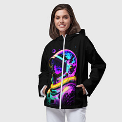 Ветровка с капюшоном женская Девчонка-космонавт - неоновое свечение, цвет: 3D-белый — фото 2