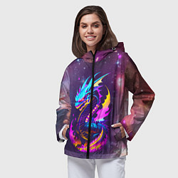 Ветровка с капюшоном женская Space dragon - neon glow - neural network, цвет: 3D-черный — фото 2