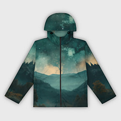 Ветровка с капюшоном женская Космическая ночь в горах, цвет: 3D-черный