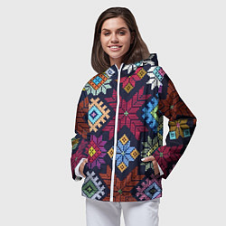 Ветровка с капюшоном женская Орнамент удмуртский, цвет: 3D-белый — фото 2