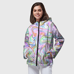 Ветровка с капюшоном женская Абстрактные розовые волны, цвет: 3D-черный — фото 2