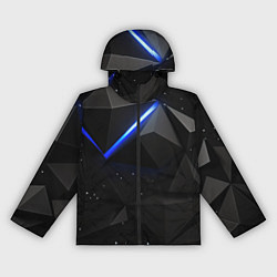 Ветровка с капюшоном женская Черные плиты и синяя неоновая линия, цвет: 3D-черный