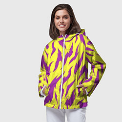 Ветровка с капюшоном женская Кислотный тигр паттерн, цвет: 3D-белый — фото 2
