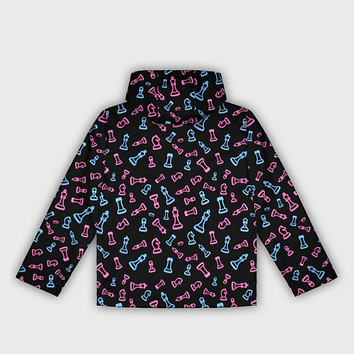 Женская ветровка Неоновые розовые и голубые шахматные фигуры на чер / 3D-Черный – фото 2