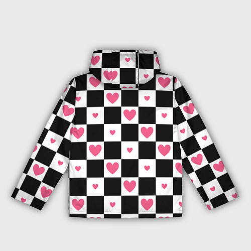 Женская ветровка Розовые сердечки на фоне шахматной черно-белой дос / 3D-Черный – фото 2