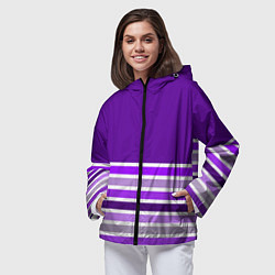 Ветровка с капюшоном женская Строгий фиолетовый полосатый, цвет: 3D-черный — фото 2