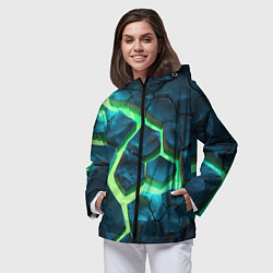 Ветровка с капюшоном женская Яркий зеленый разлом плит, цвет: 3D-черный — фото 2