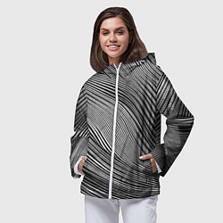Ветровка с капюшоном женская Черно-белые полосы абстракция, цвет: 3D-белый — фото 2